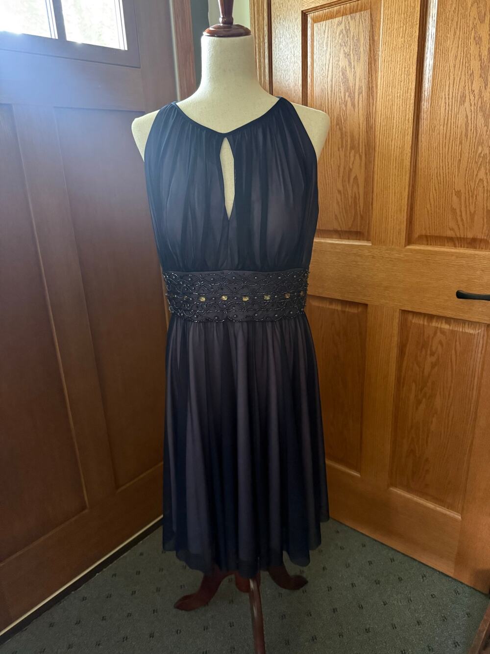 Jessica Howard Purple Beaded Sheer Overlay Dress Size 12